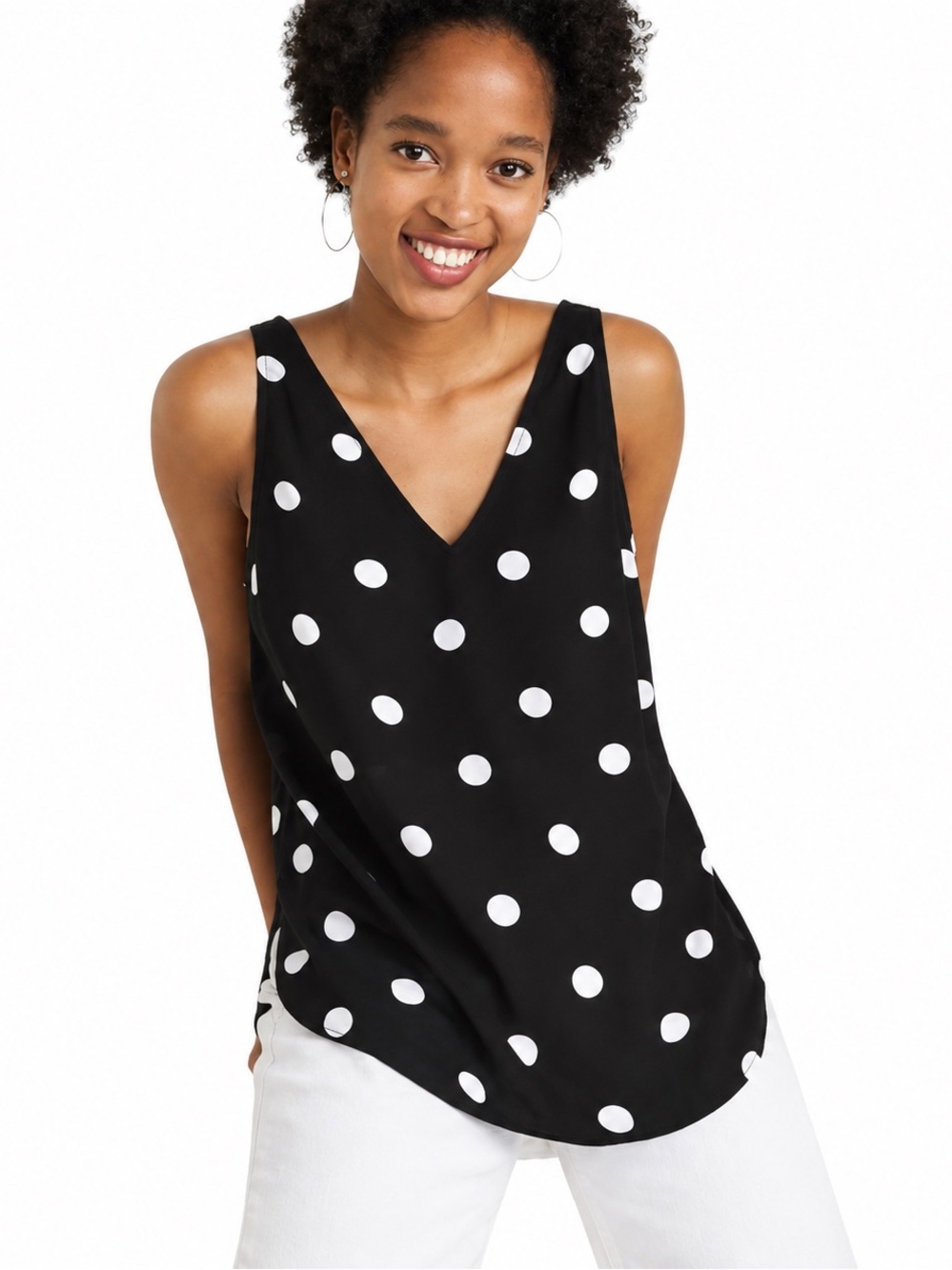 Old Navy Black and White Polka Dot V-Neck Tank